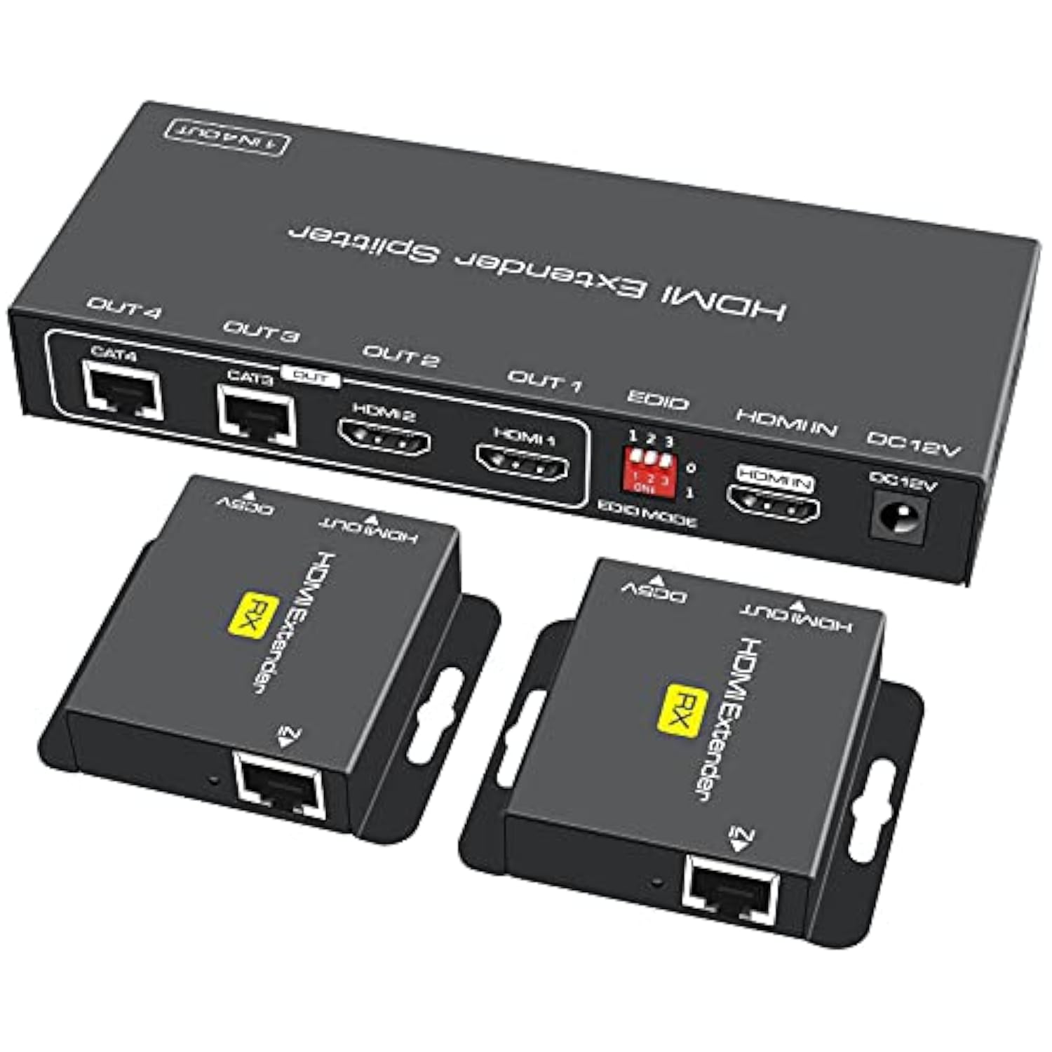 Hdmi Extender Splitter 1 In 2 Out Over Cat5E/6 Ethernet Adapter Up To 165Ft Hd