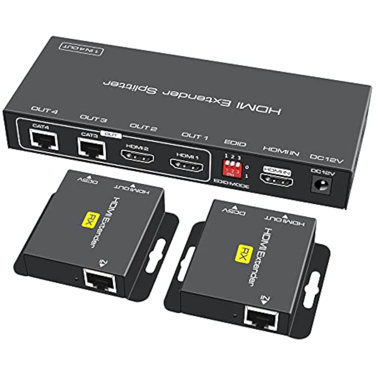 Hdmi Extender Splitter 1 In 2 Out Over Cat5E/6 Ethernet Adapter Up To 165Ft Hd