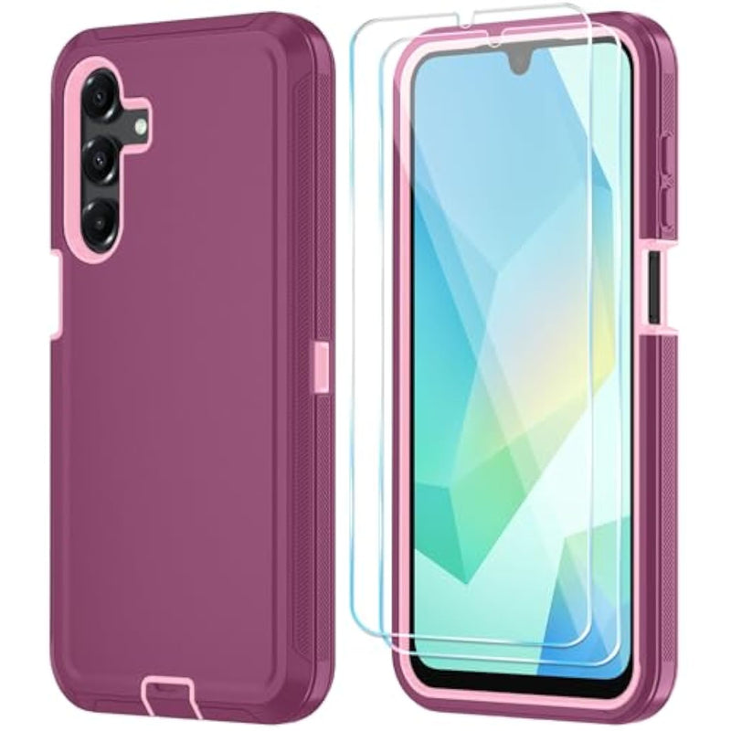 Phone Case For Samsung Galaxy A16 5G Case With Hd Screen Protector, Heavy Duty Shockproof & Dropproof 3-Layer Cover Phone Case For Galaxy A16,Wineredpink