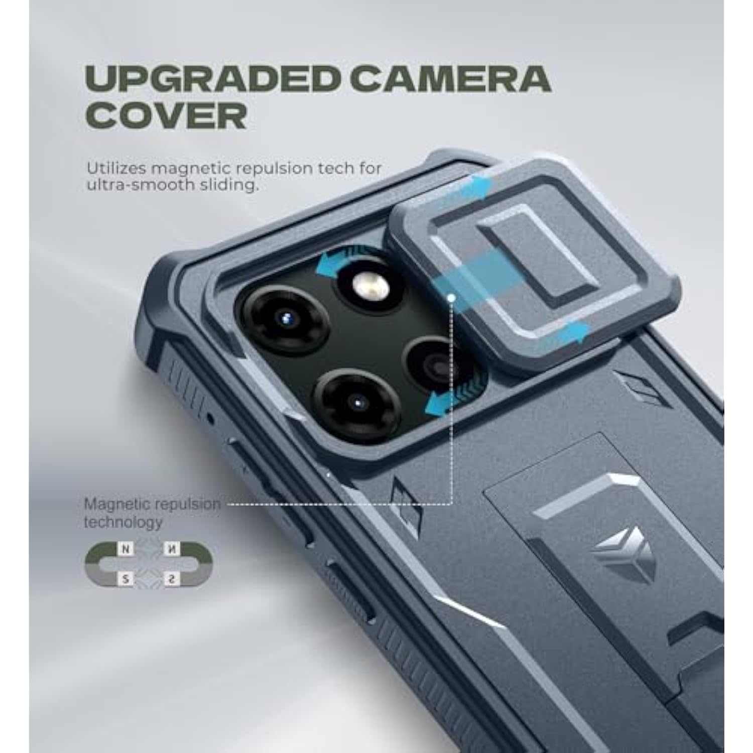 For Motorola Moto G Stylus-5G-2025 Case, [2 Front Frame] [Built-In Magnetic Slide Camera Cover] Heavy Duty Protection Shockproof Cover Case With Screen Protector Kickstand, 6.7 Inch Navy Blue