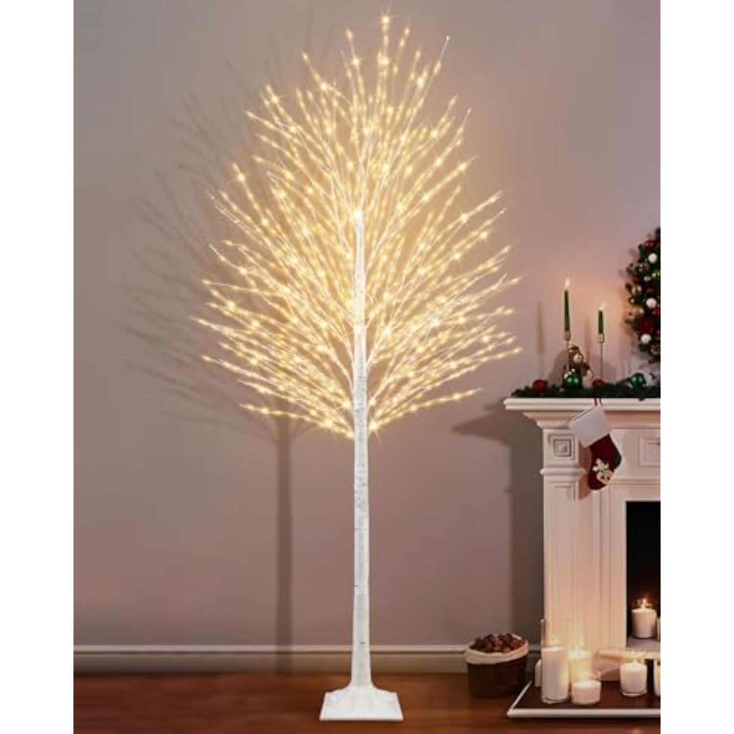 7 Ft Lighted Birch Tree, Birch Tree With 1224 Led Lights Artificial Light Up White Birch Christmas Twig Tree With Timer For Indoor Outdoor Wedding Home Yard Mantel Porch Decor