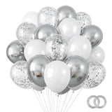 White And Silver Confetti Balloons Kit, 65Pcs 12 Inches Metallic Silver Chrome Party Balloons With Ribbons For Birthday, Wedding, Baby Shower, Graduation Decorations