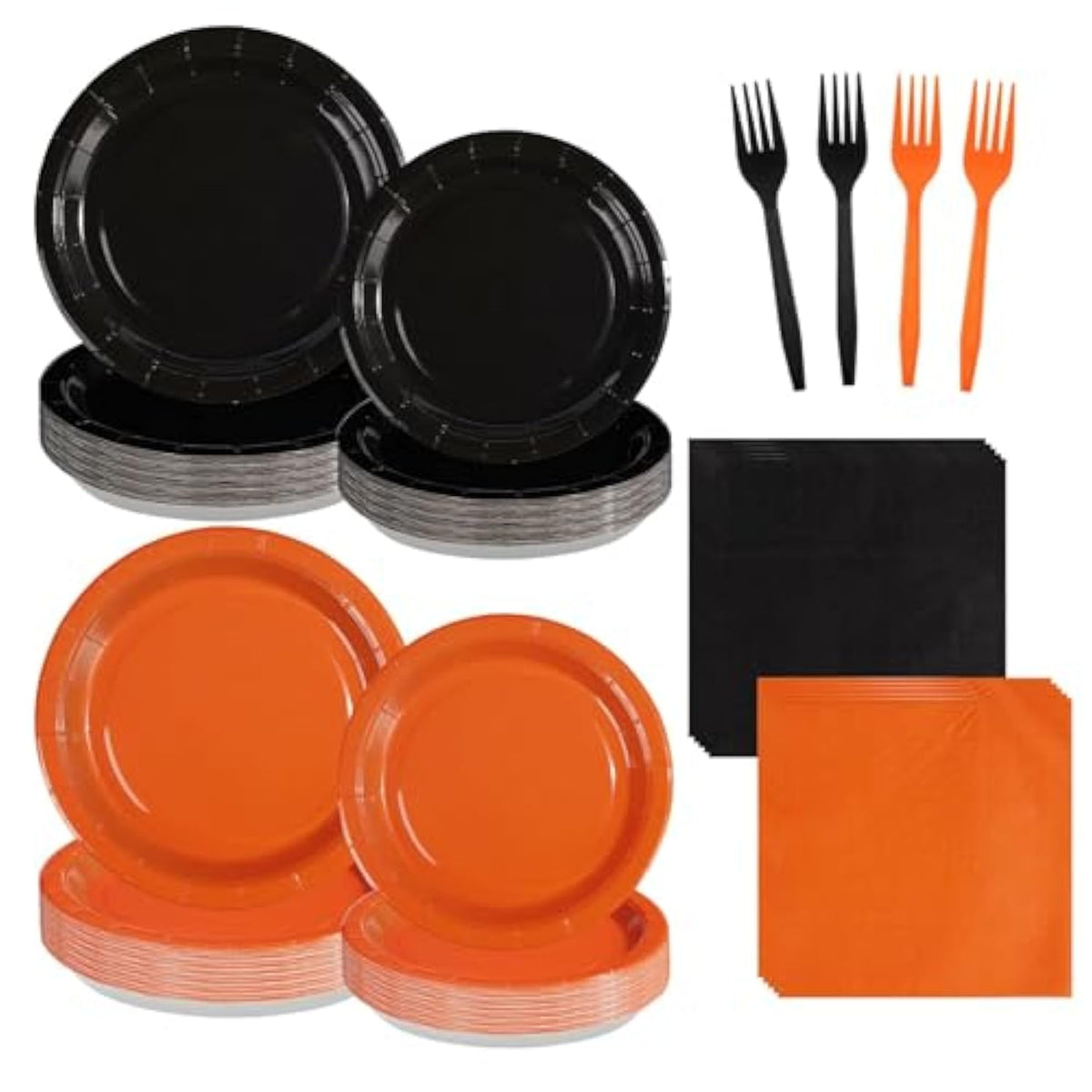 96Pcs Orange And Black Party Decorations Orange And Black Plates And Napkins Disposable Paper Tableware Set For Birthday Wedding Baby Shower Fall Harvest Halloween Party Supplies, Serves 24