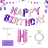 Purple Pink Happy Birthday Balloon Banner, 16 Inch Foil Mylar Happy Birthday Balloons Letters, Reusable Happy Birthday Sign, Pink And Purple Birthday Decorations For Women And Girls