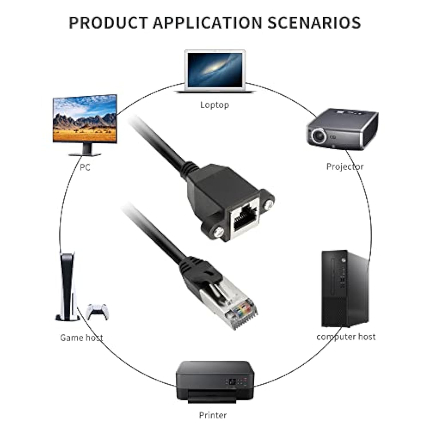 Rj50 10P10C Male To Female Extension Cable Panel Screw Mount Shielded Cat 5E 2