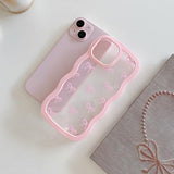 Bow Case For Iphone 15, Clear Cute Ribbon Bow Phone Case Curly Wavy Aesthetic Phone Case, Slim Soft Transparent Shockproof Protective Cover For Women Girls - Pink