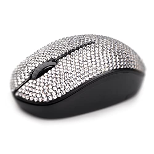 Bling Crystal Rhinestone Wireless Mouse - 2.4G Cordless Mice With Usb Nano Receiver Computer Mouse With Noiseless Click For Laptop, Pc, Tablet, Computer, And Mac - White