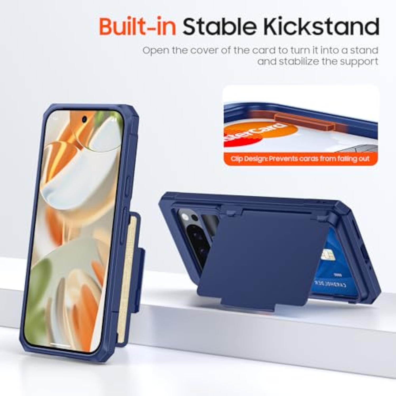 Cenmaso For Google Pixel 9 Pro Case/Pixel 9 Case With Card Holder (4 Cards) & Sliding Camera Cover & Kickstand?Rfid Blocking? Fullbody Shockproof Wallet Phone Case For Pixel 9/9 Problue