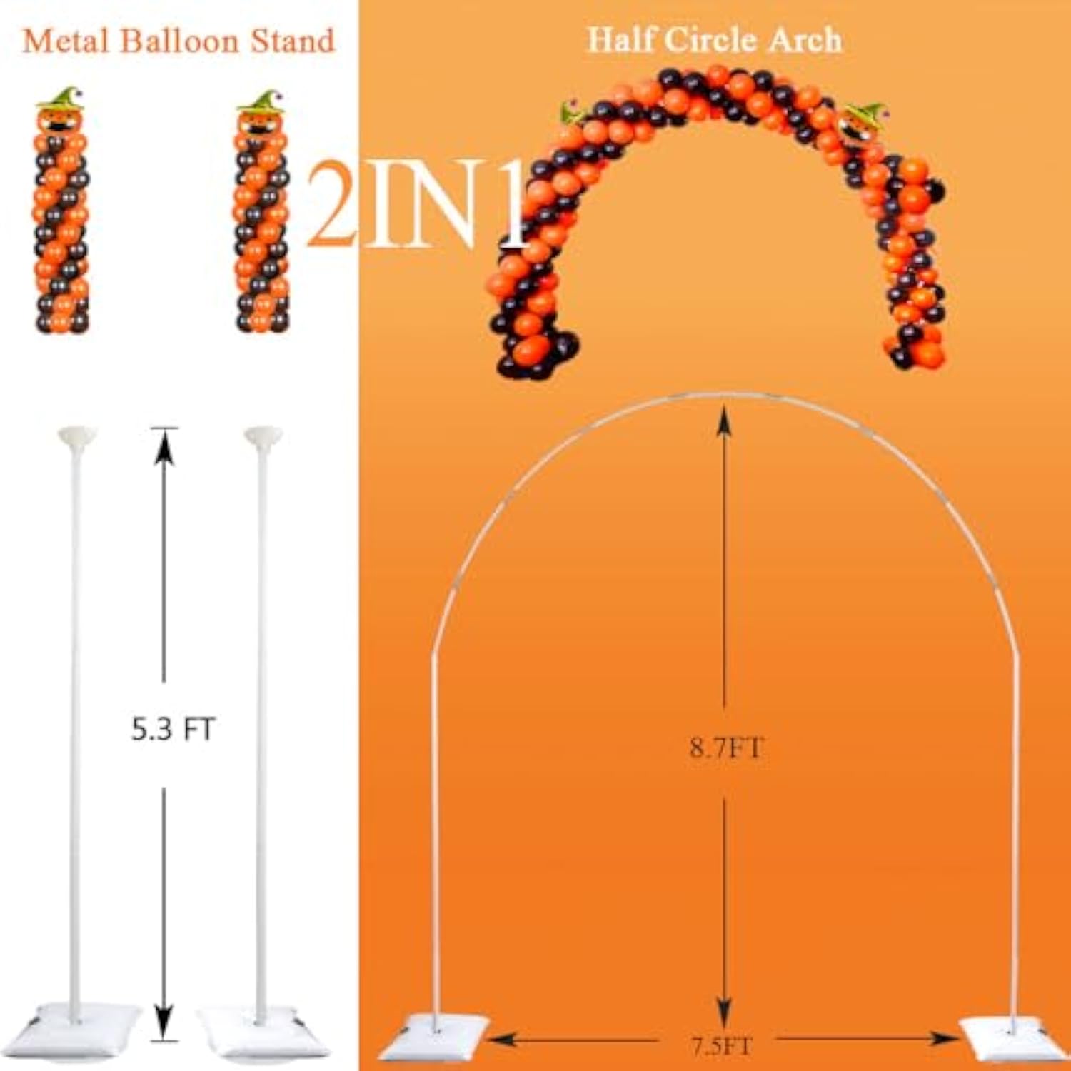 2-in-1 Balloon Arch & Column Stand Kit with Weights for Weddings, Birthdays and Party Decor
