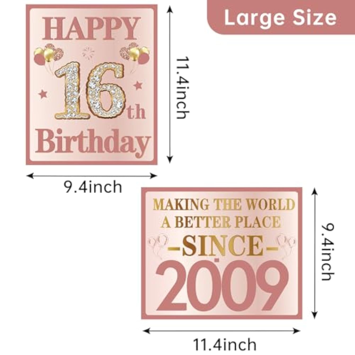 Happy 16Th Birthday Decorations For Girls, 9Pcs Pink Rose Gold 2009 Birthday Banner Signs For Walls Doors Windows Yard Garden Party Supplies, Sixteen Birthday Table Toppers Photo Props Decor