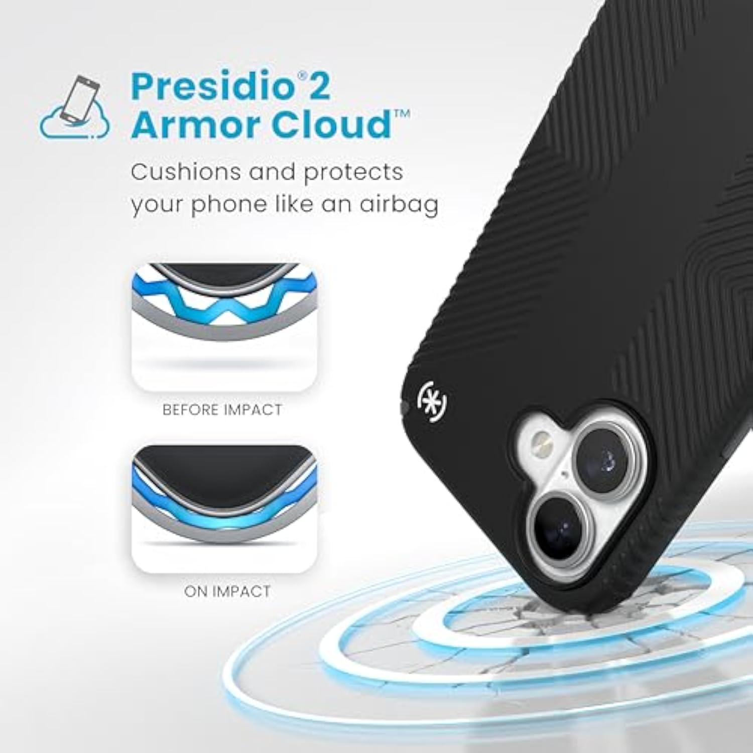 Speck Black iPhone 16 Case - Slim Phone Case iPhone 16 - iPhone 16 Phone Case - Presidio 2 Grip - Black/Slate