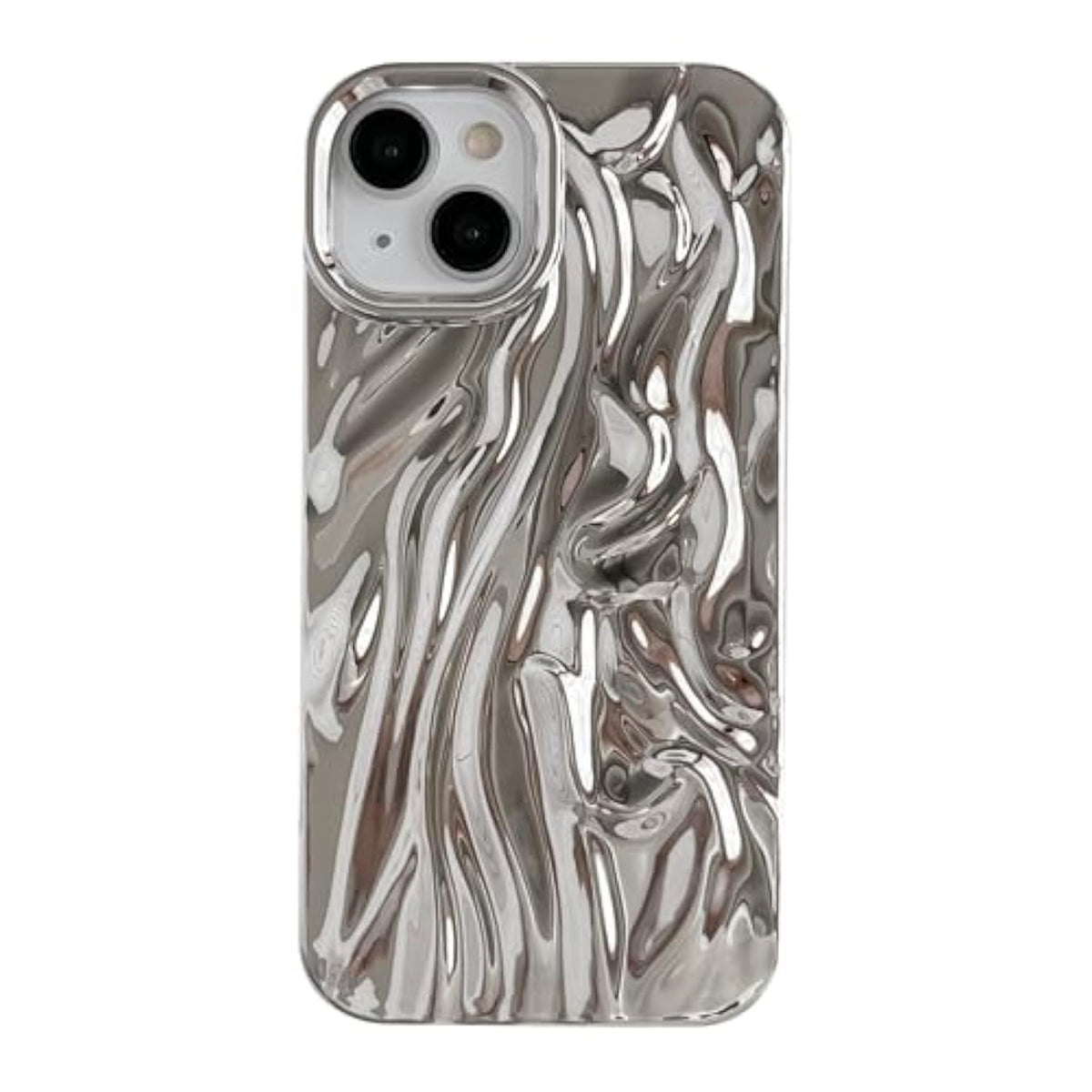 For Iphone 14 Case,Pleated Water Ripple Chrome Wave Pattern Soft Phone Case (Silver)
