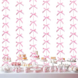 Pink Ribbon Bow Hanging Garland For Baby Shower Pink Bow Party Decorations Girls Bow Birthday Decoration Tying The Knot Bridal Shower Party Room Décor 6Pcs