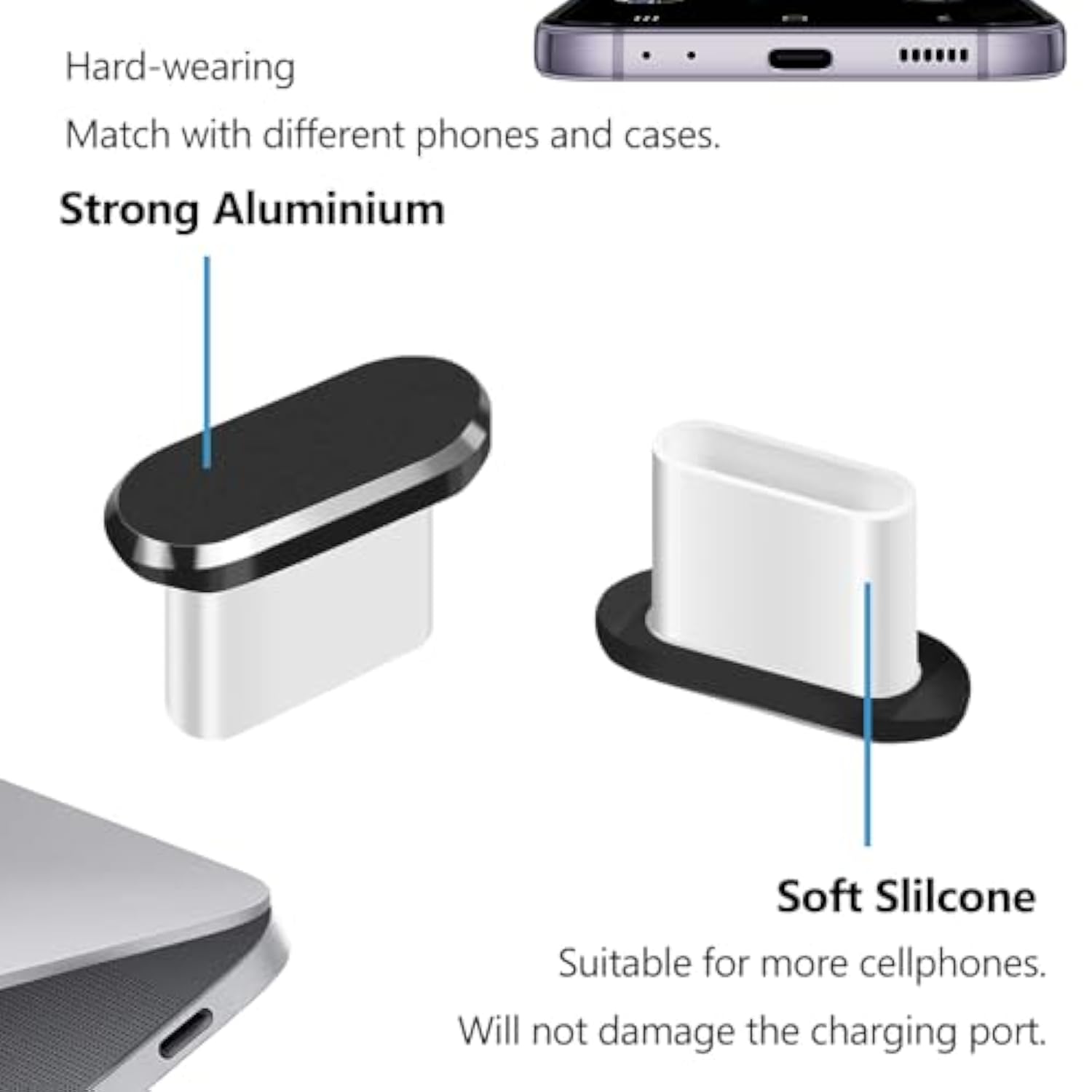 USB-C Dust Plug and Speaker Cover for iPhone 16/15, Samsung, and USB-C Devices