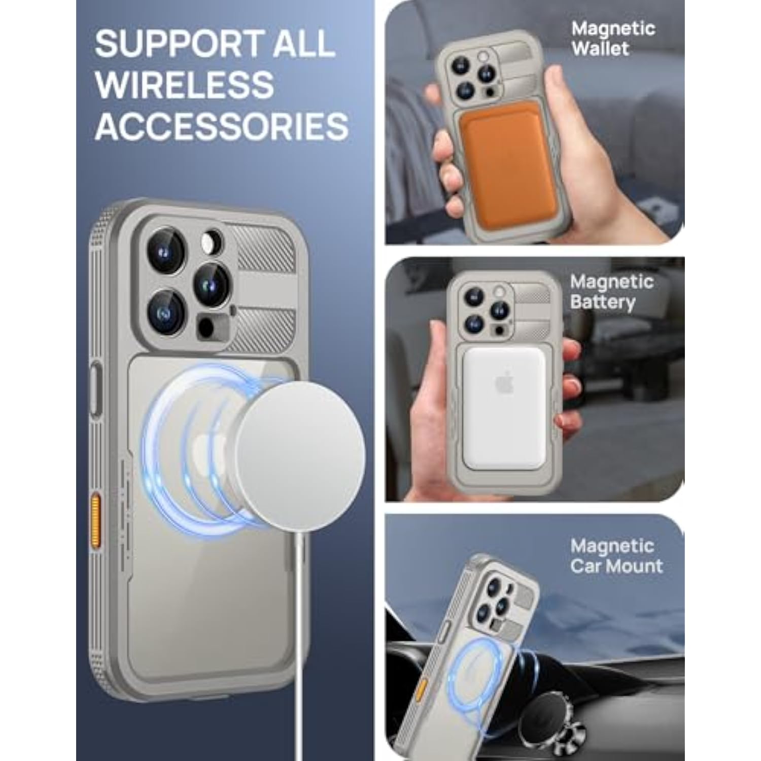 Magnetic For Iphone 16 Pro Max Case, Ip68 Waterproof Dustproof Case, [Compatible With Magsafe] [Built-In Screen Protector] Full Body Heavy Duty Rugged Phone Cover 6.9 Inch, Natural