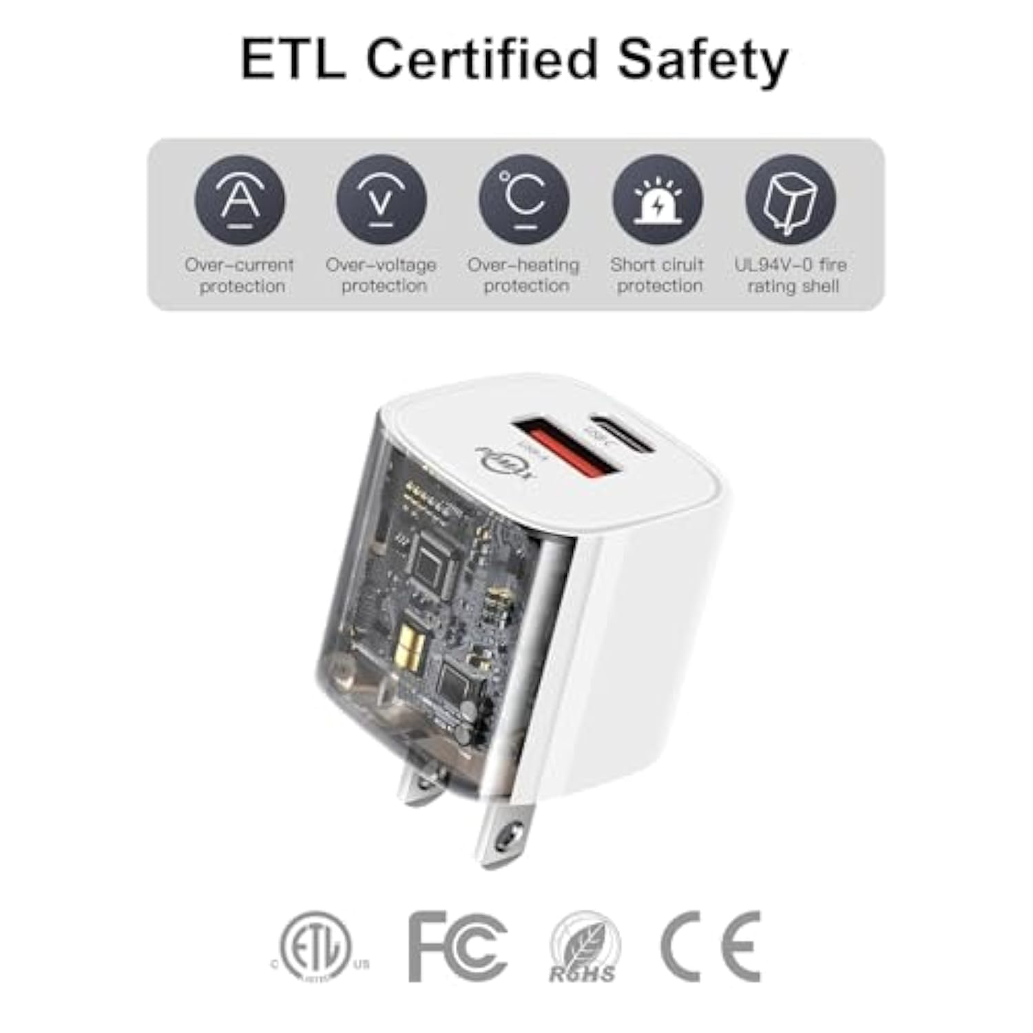 30W Usb C Wall Charger, Gan Dual Port Fast Charging Block With Usb-C & Usb-A, Compact Power Adapter For Iphone 16/15/14, Ipad, Galaxy, Pixel