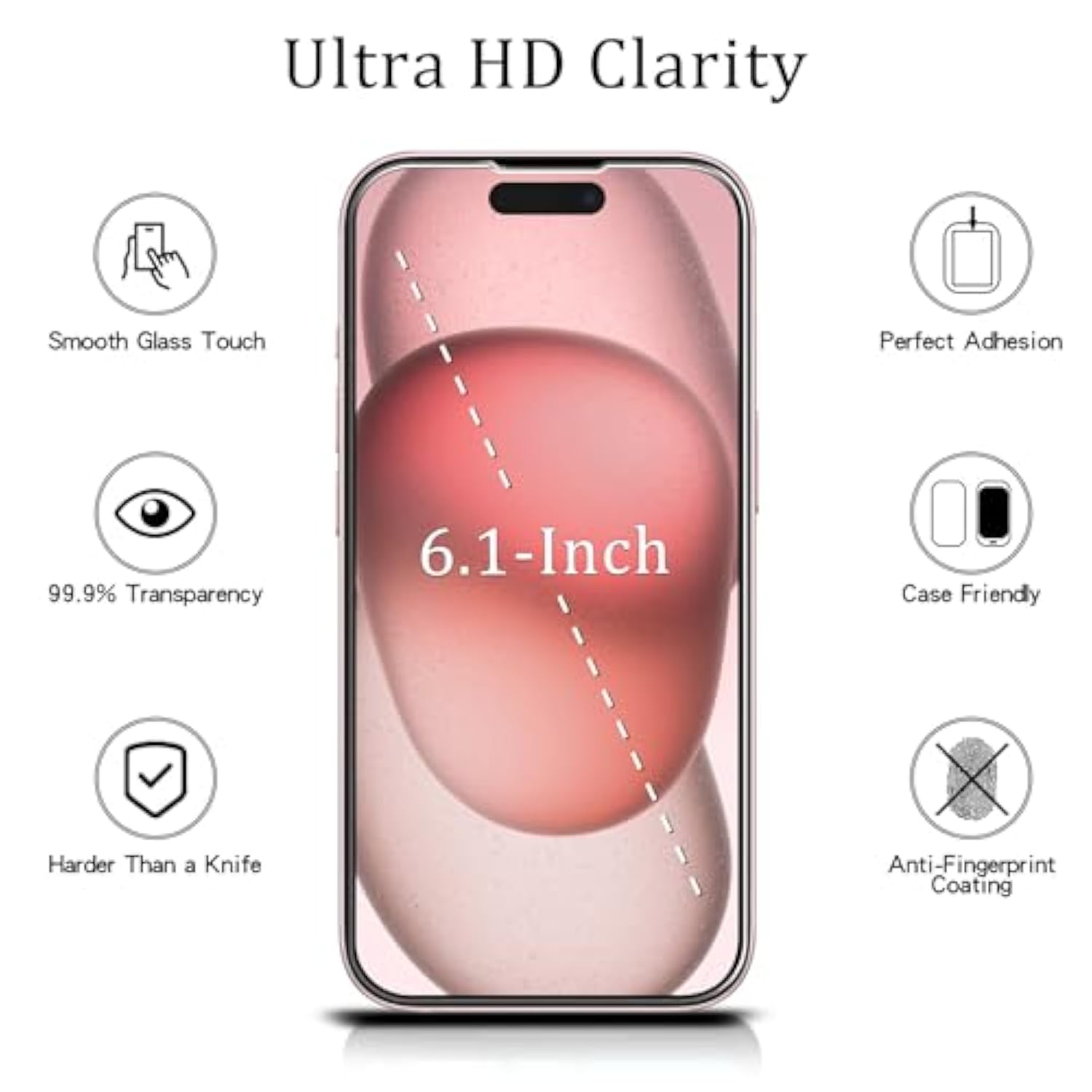 [2 Pack Designed For Iphone 15 Screen Protector Tempered Glass, Case Friendly, Bubble Free, Easy To Install