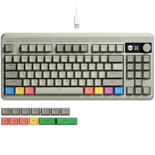 Xvx Wired 75% Retro Gaming Keyboard With 2 Hub Ports, M87 Pro Mechanical Keyboard With Customizable Switches, Compact Gamer Rgb - Grey