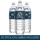 Navy Blue And Gold 60Th Birthday Party Water Bottle Labels - 20 Count, 60Th Birthday Decorations
