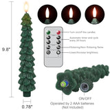 Christmas Tree Flameless Taper Candles Battery Operated With 10-Key Remote And Timer Real Wax Led Taper Candles 3D Wick Flickering Lifelike Leaves Dinner Xmas Holiday Decoration Set Of 4