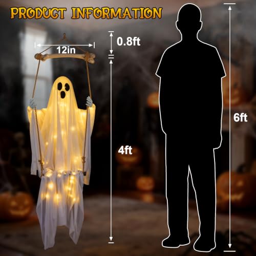 Halloween Decorations Outdoor,4.8FT Hanging Swing Ghost for Yard and Porch