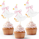 12 Pcs Silly Goose Cupcake Toppers Funny One Silly Goose Party Decoration Geese Cake Toppers For Girls Boys Baby Shower Birthday Party Supplies (Pink)