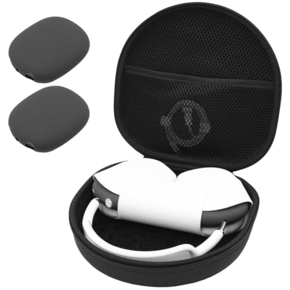 ProCase Hard Case for AirPods Max, Travel Carrying Headphone Case with Silicone Earpad Cover & Mesh Pocket, AirPods Max Protective Portable Storage Bag -Black