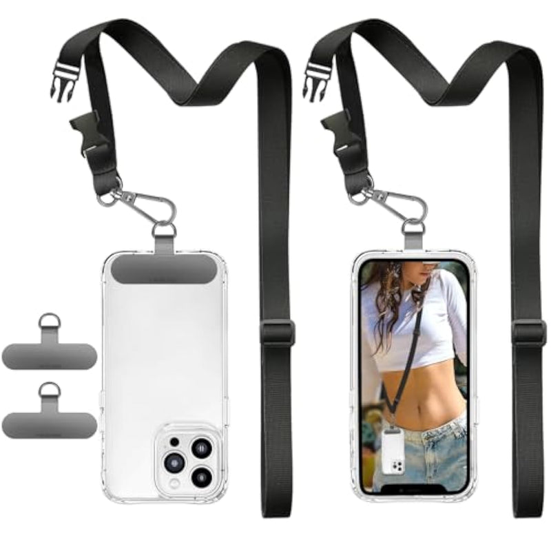 Phone Lanyard 2X Crossbody Cell Phone Strap With 2 Phone Patch Universal Iphone Lanyard Adjustable Shoulder Neck Strap For Women Men Travel Shopping Walking