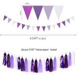 Purple White Lavender Party-Decorations Streamers - 28Pcs Tissue Pom Poms,Women Girl Birthday Supplies Tassel Garland Banner,Baby Bridal Shower Wedding Engagement Bachelorette Graduation Decor