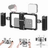NEEWER Upgraded Phone Rig Vlogging Kit, Video Stabilizer with Dual Handle, Wireless Mic Clip Slot for Tiktok/YouTube, Compatible with SmallRig iPhone 16 15 14 Pro Max Plus 13 Galaxy S23, PA009