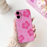 Compatible For Iphone 16 Case Cute Clear Hibiscus Flower Floral Aesthetic Printed Design For Girls Women Soft Tpu Shockproof Protective Girly For Iphone 16-Pink Flower