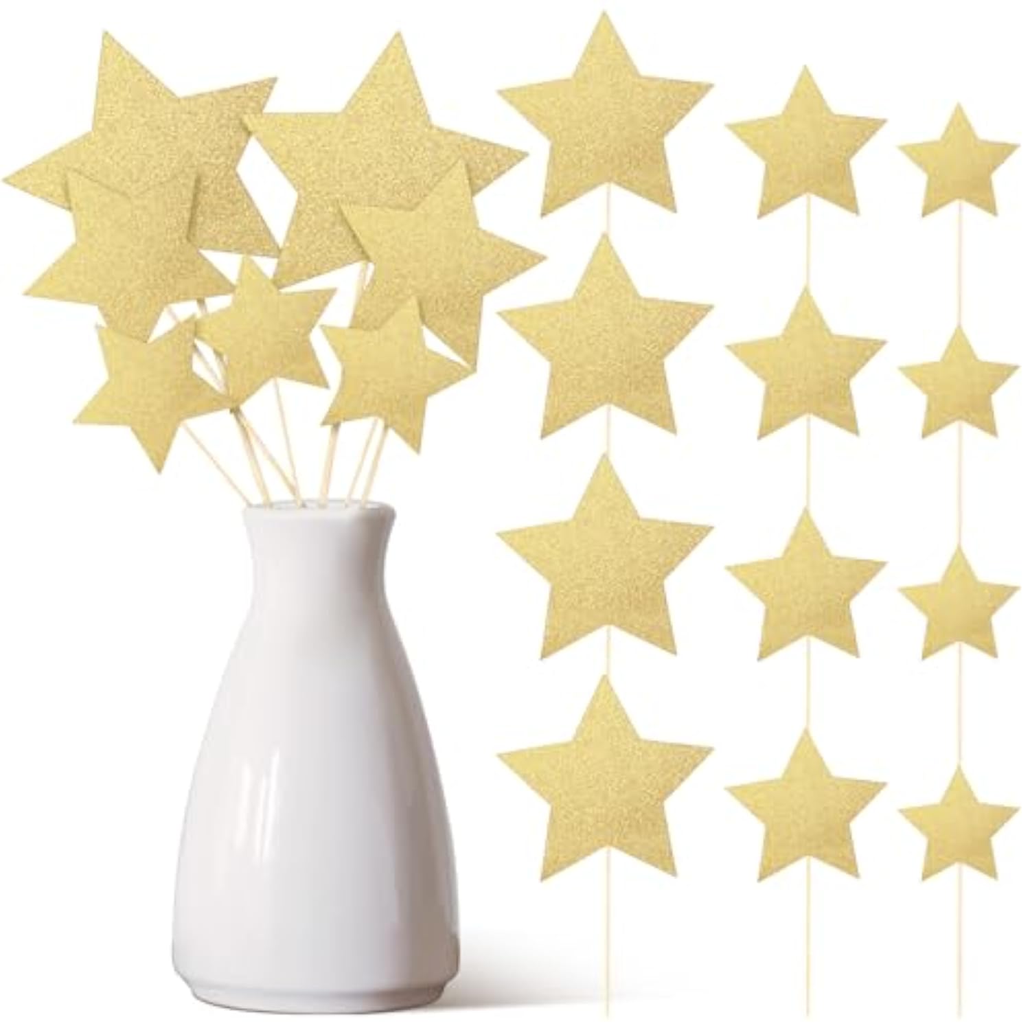 42 Pcs Gold Star Centerpieces Sticks Twinkle Glitter Star Table Flower Centerpiece Sticks Golden Cake Toppers For Back To School Wedding Engagement Bridal Baby Shower Party Decorations