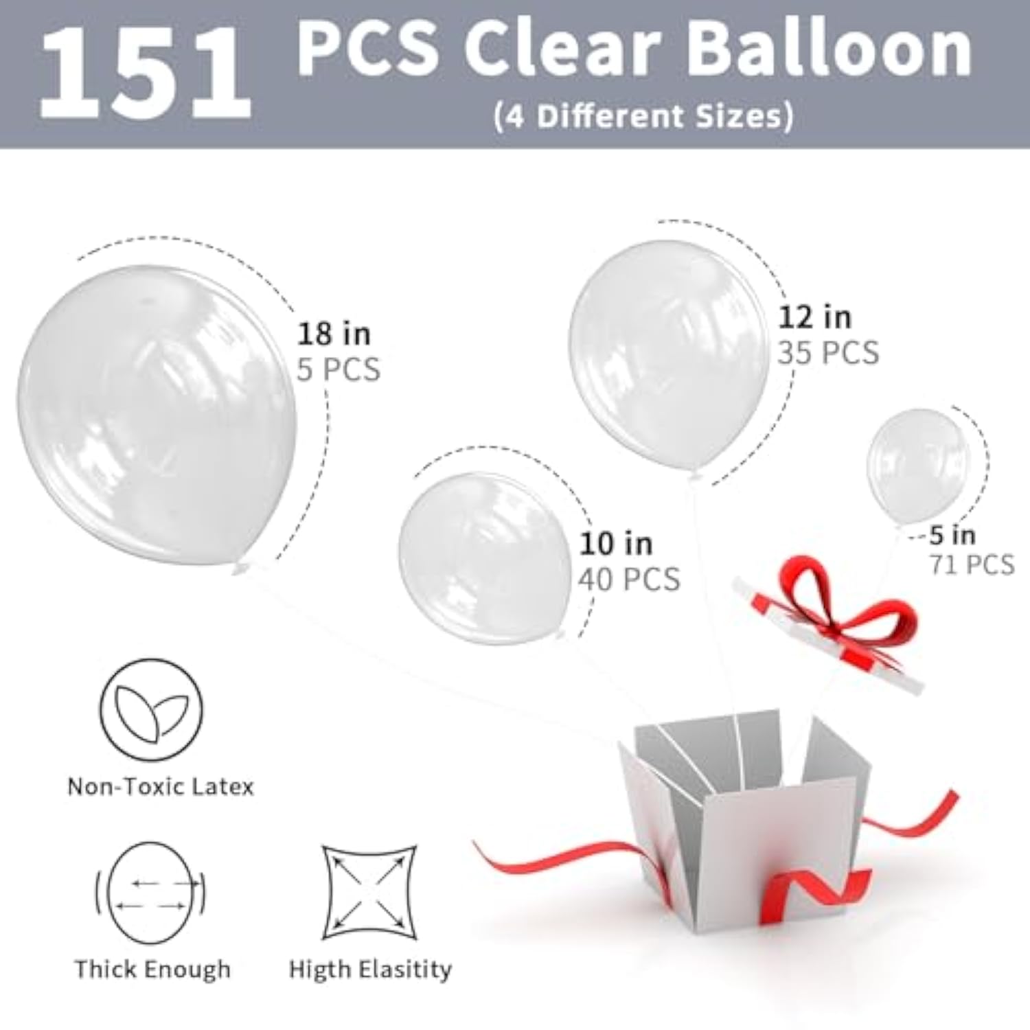 151PCS Clear Balloon Garland Kit – 18/12/10/5" Transparent Balloons for Party Decor