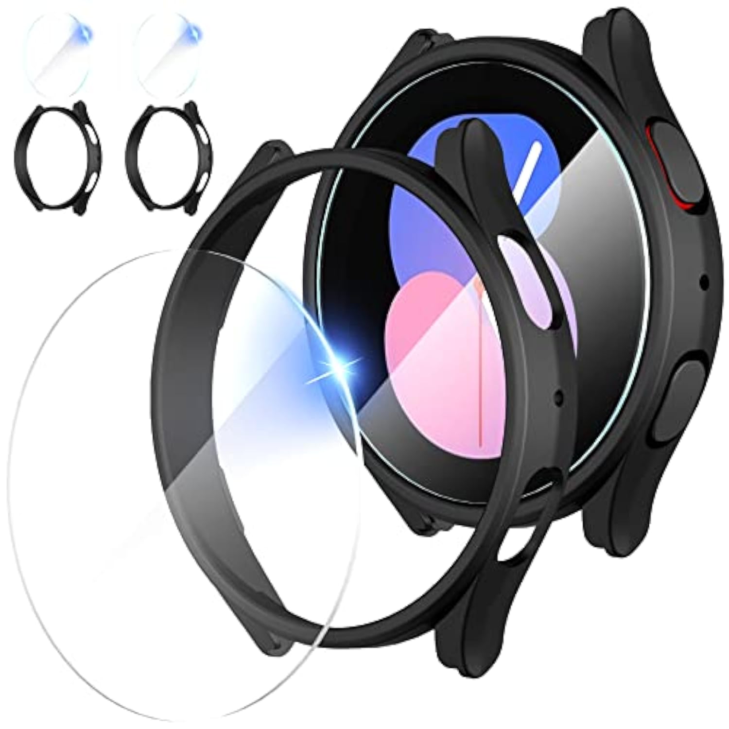 2+2 Pack For Samsung Galaxy Watch 5 40Mm Case+Screen Protector, Tempered Glass Protective + Allround Pc Matte Protective Cover Set For Galaxy Watch 5 40Mm Accessories Black