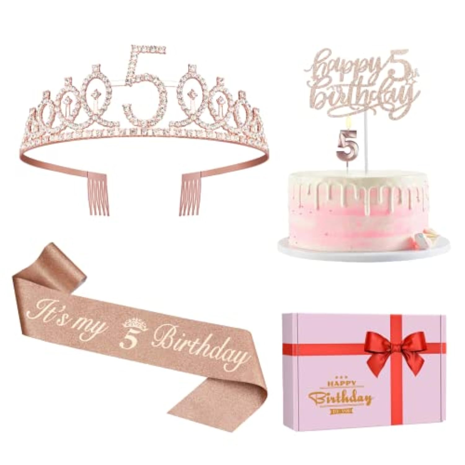 5Th Birthday Decorations For Girls, Including Sash, Crown/Tiara, Candles, Cake Topper, 5Th Birthday Gifts For Girls