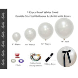 185Pcs Double Stuffed White Sand Balloon Arch Kit With Black Bows, Pearl White Balloons Different Sizes 18" 12" 10" 5" For Birthday Wedding Bridal Shower Party Baby Shower Decoration