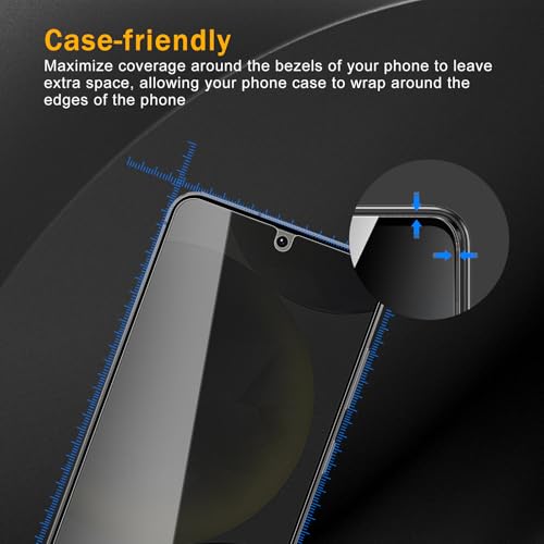 2 Pack Privacy Screen Protector for Samsung Galaxy S24 + / S24 Plus / S25 + / S25 Plus, Anti Spy Tempered Glass 9H Hardness, Black Protector Anti