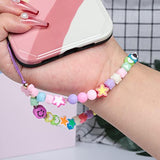 3-Pack Smile Face Beaded Phone Lanyards Rainbow Clay Pearl Wrist Straps