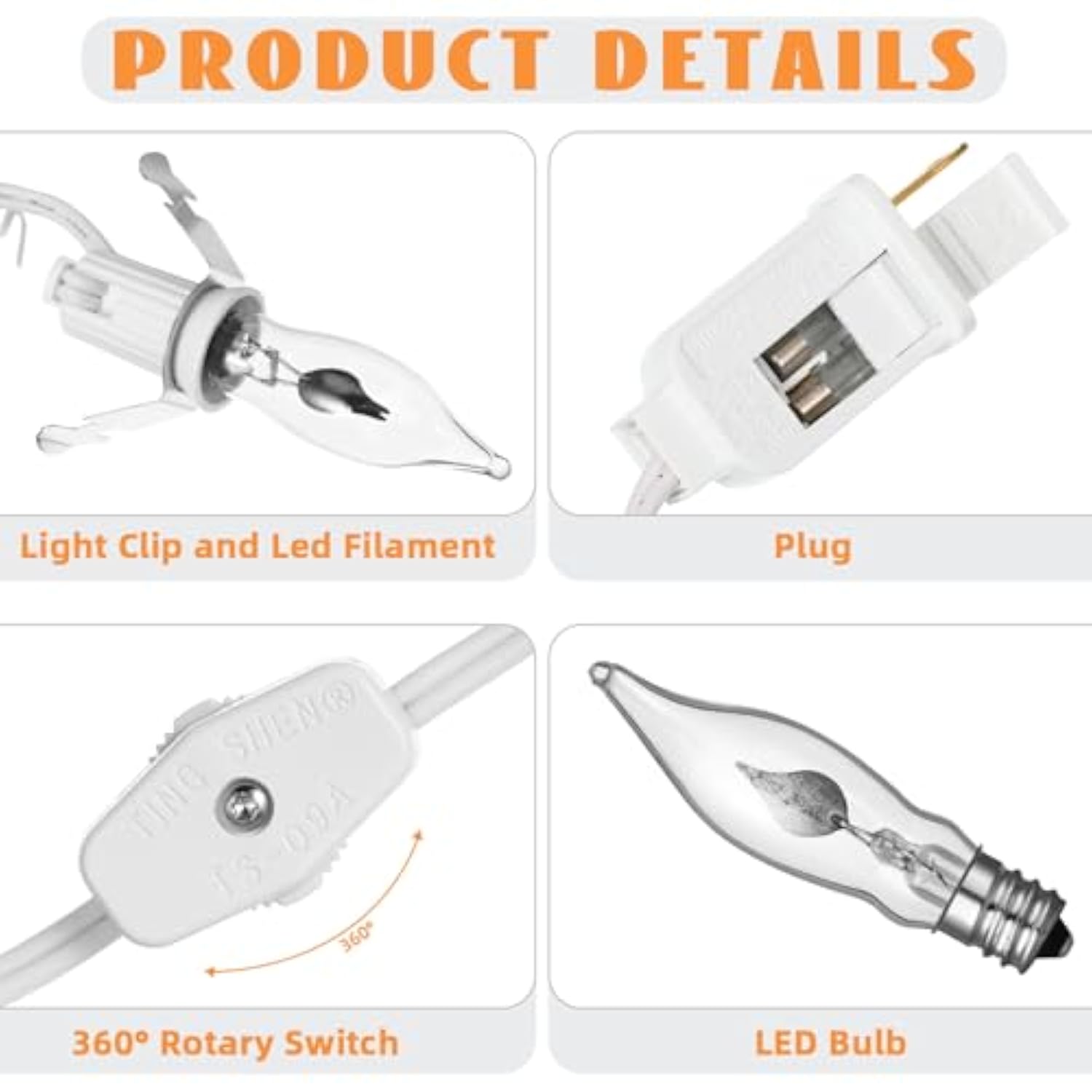 2 Pcs Halloween Accessory Cord With 1 Led Light Bulb 6Ft Cord With On/Off Switch Blow Mold Light For Christmas Village H