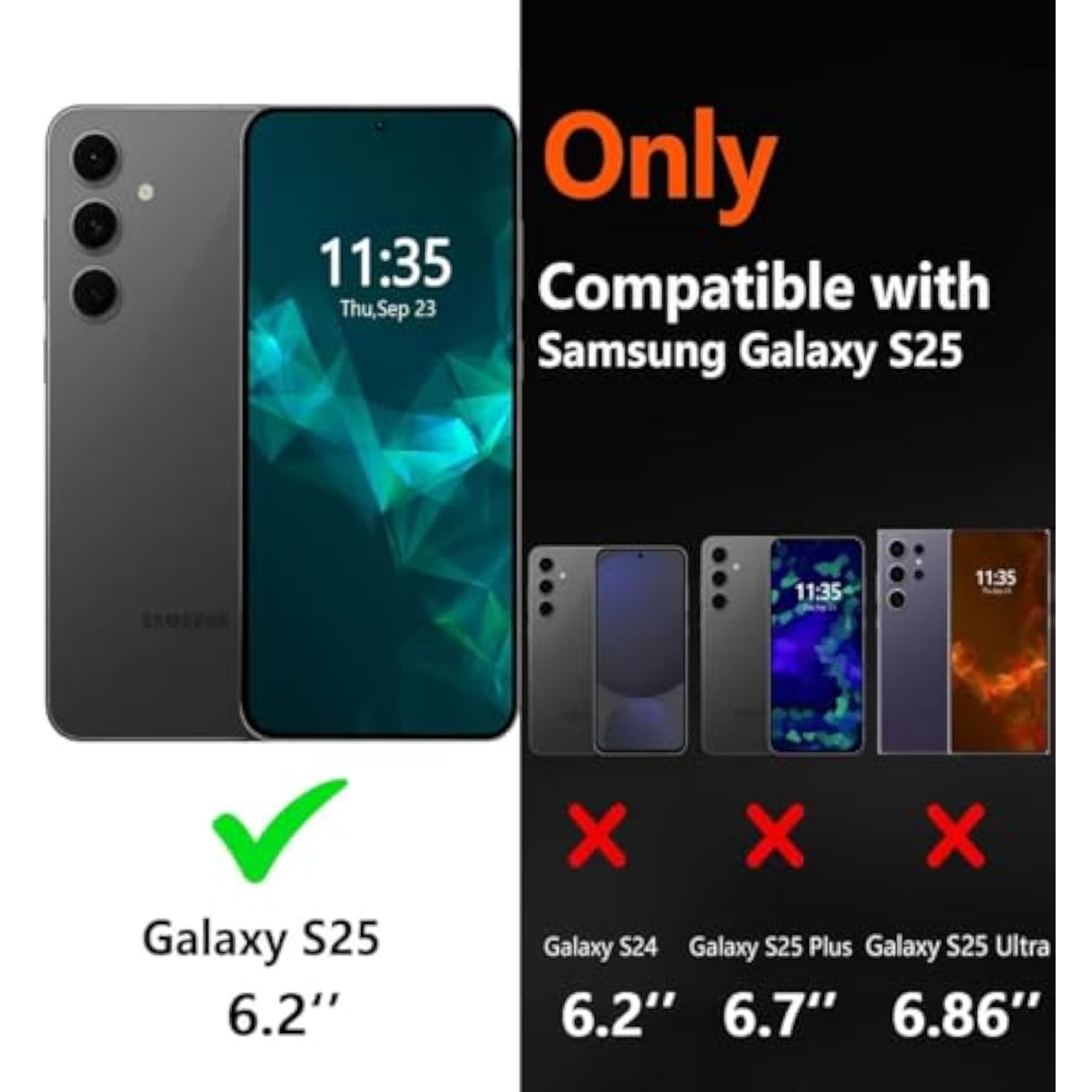 For Samsung Galaxy S25 Case - 15Ft -Grade Drop Protection, With Screen Protector & Camera Lens Protector, Heavy Duty Phone Cover For Galaxy S25 Case (Black)