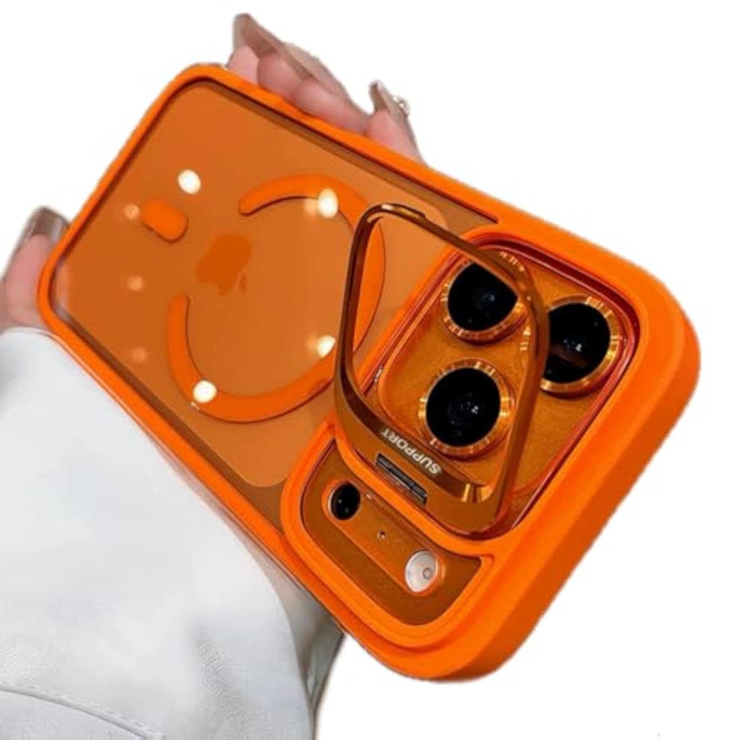 iPhone 17 Pro Max Magnetic Case with Kickstand, Compatible with MagSafe, Built-in Stash Stand, Clear Shockproof Soft Cover Camera Lens Protection Case for iPhone 17 Pro Max 6.9", Orange