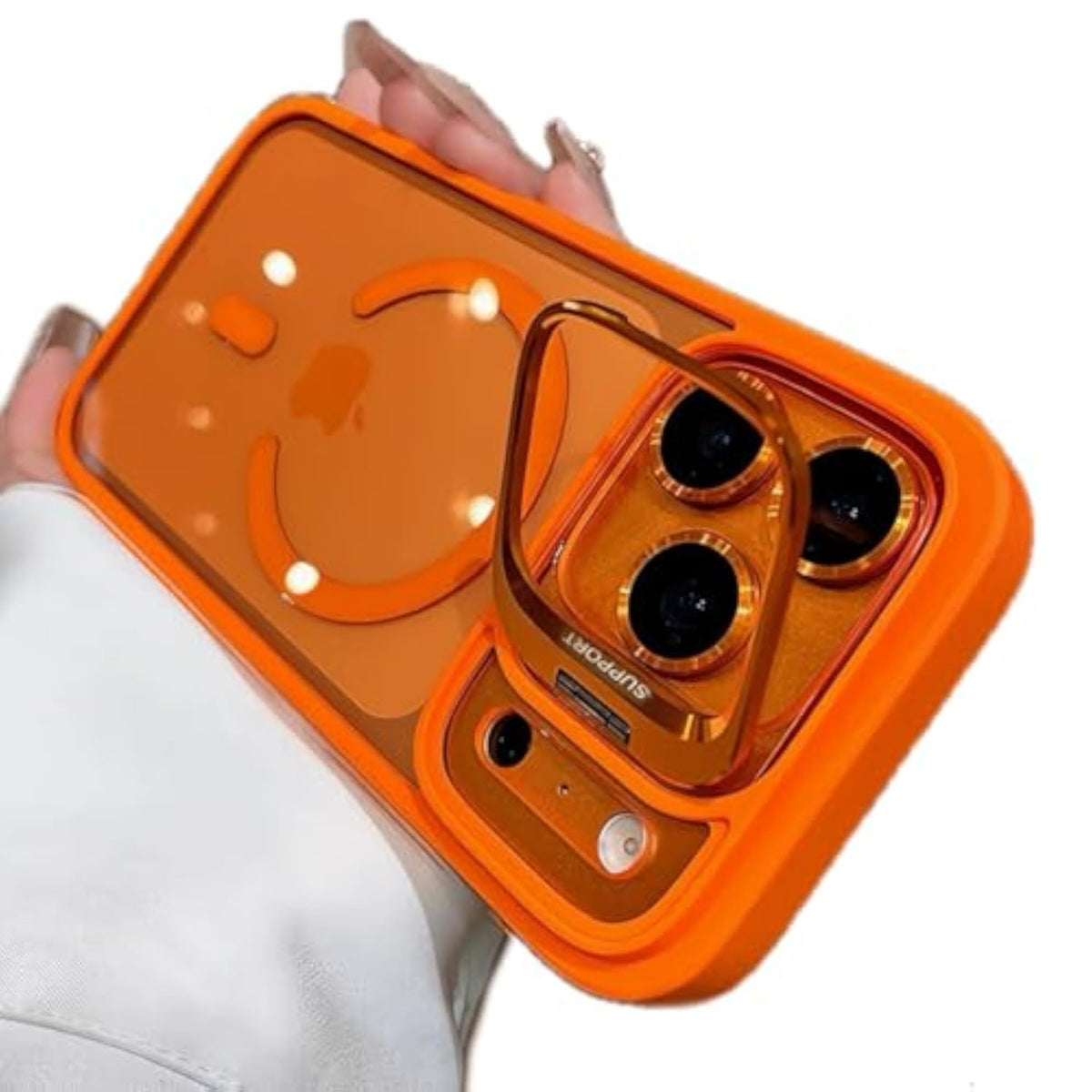 iPhone 17 Pro Max Magnetic Case with Kickstand, Compatible with MagSafe, Built-in Stash Stand, Clear Shockproof Soft Cover Camera Lens Protection Case for iPhone 17 Pro Max 6.9", Orange