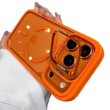 iPhone 17 Pro Max Magnetic Case with Kickstand, Compatible with MagSafe, Built-in Stash Stand, Clear Shockproof Soft Cover Camera Lens Protection Case for iPhone 17 Pro Max 6.9", Orange