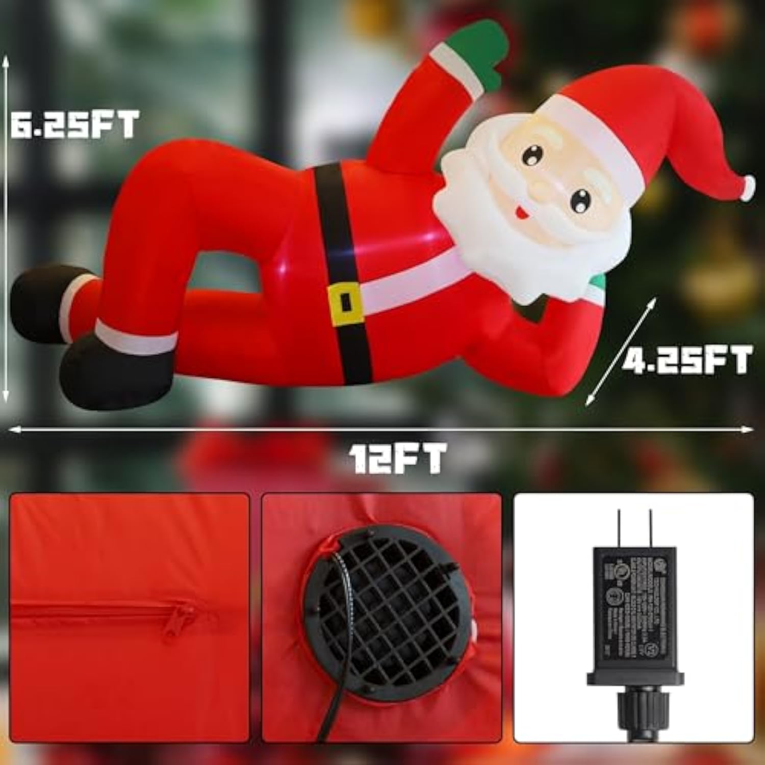Christmas Inflatables Outdoor Decorations, 12Ft Long Inflatable Xmas Santa Claus, Lighted Blow Up Giant Lying Santa With