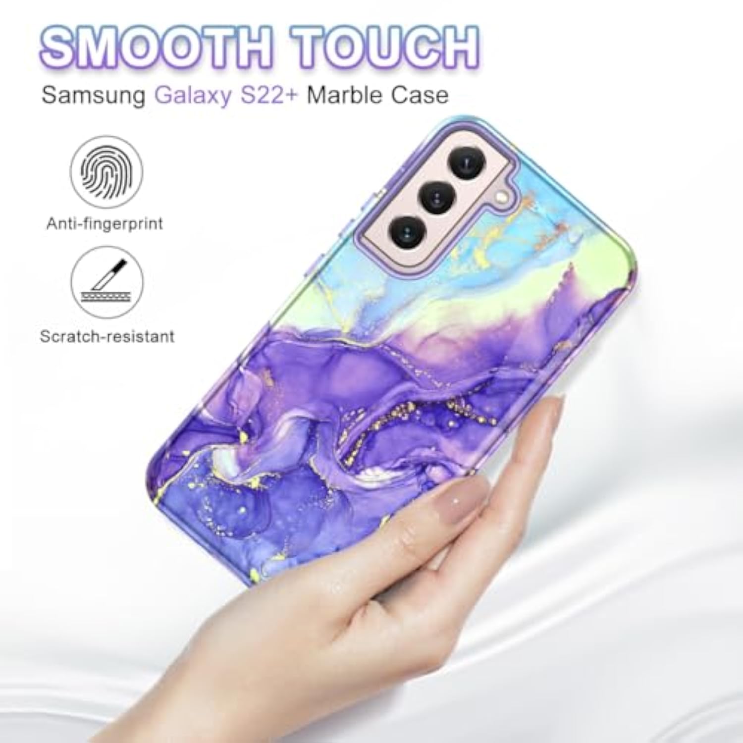 For Samsung Galaxy S22 Plus 5G Case, Marble Pattern 3 In 1 Heavy Duty Shockproof Full Body Rugged Hard Pc+Soft Silicone Drop Protective Women Girl Covers For S22 Plus, Cobalt Violet