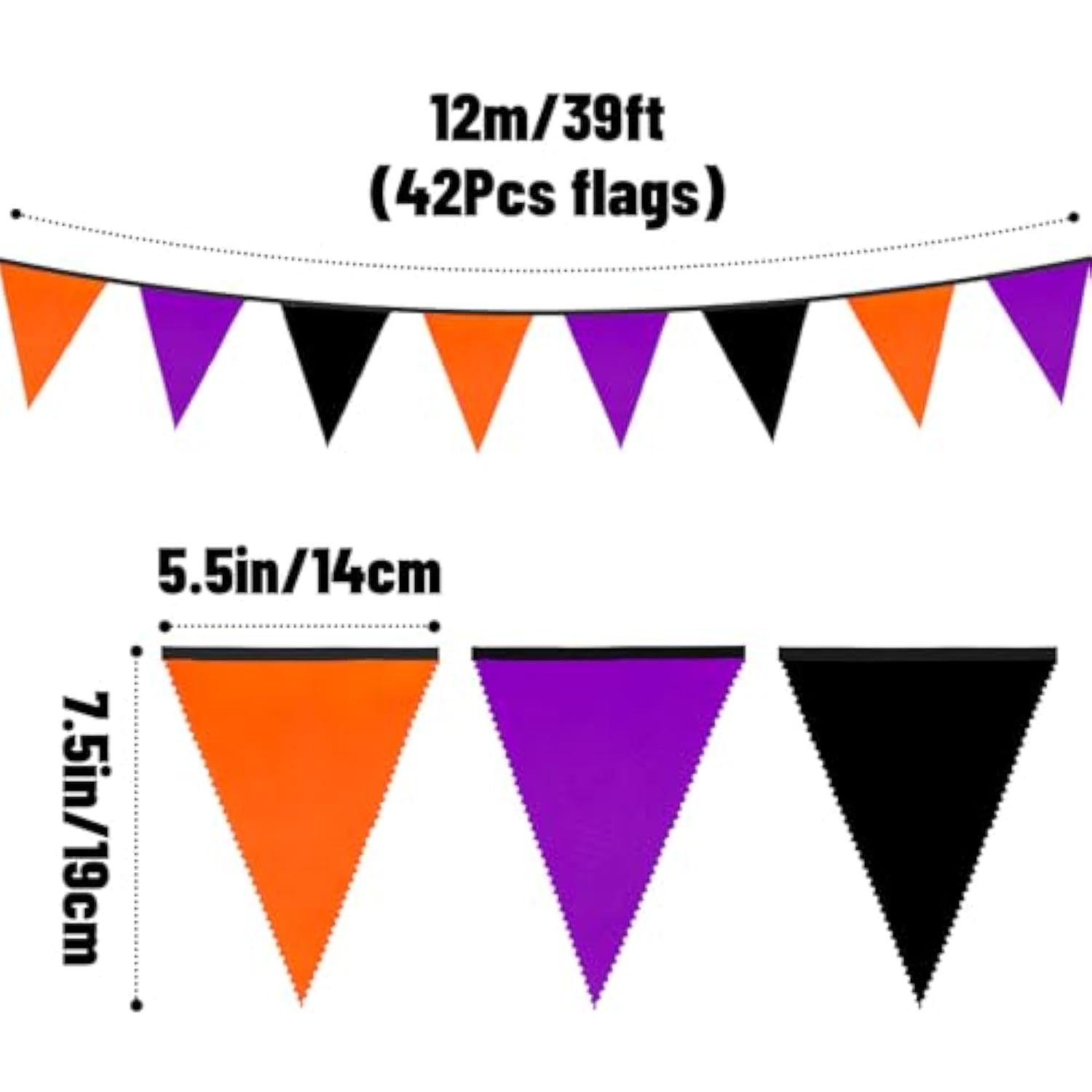 Orange Black Purple Halloween Pennant Banner 39ft Fabric Triangle Garland for Party Decor
