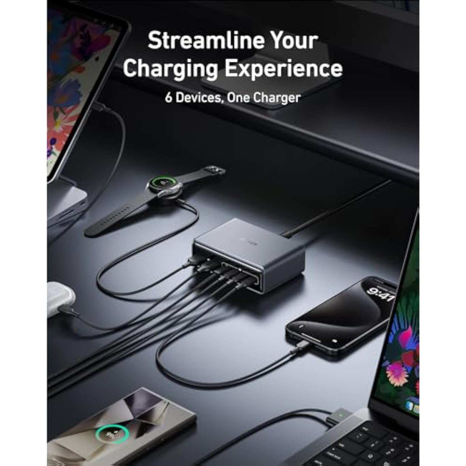 Anker Prime Charger, 200W 6-Port GaN Charging Station, USB-C PD Fast Charging Desktop Charger, Compatible with iPhone, Samsung, MacBook, Dell and More