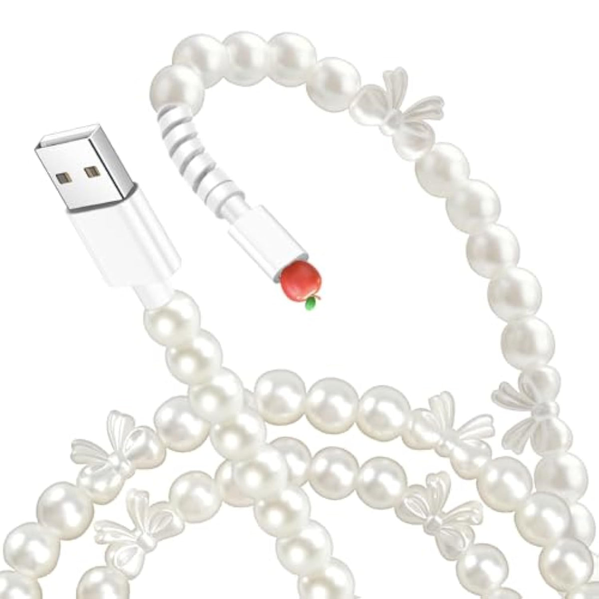 For Iphone Charger Cord [Mfi Certified] Beaded Pearl Iphone Fast Charging Cable For Iphone 14 13 12 11 Plus Pro Max Cute Bowknots Phone Charger Cord Usb A To Iphone Cable 3.3Ft For Ipad 9Th 8Th 7Th