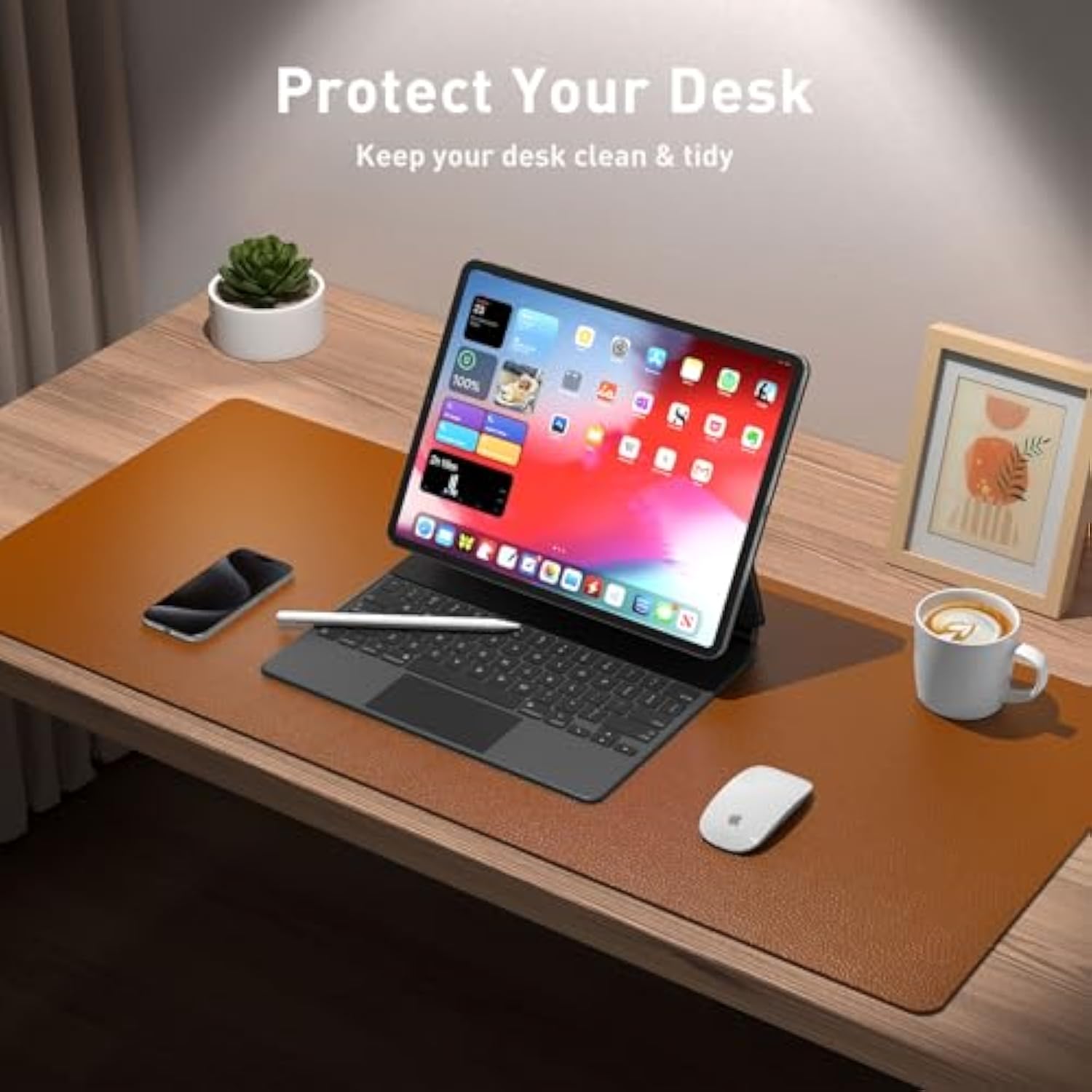 Leather Desk Pad Protector, Mouse Pad, Office Desk Mat, Non-Slip Pu Leather Desk Blotter, Laptop Desk Pad, Waterproof Desk Writing Pad For Office And Home (Brown,23.6" X 13.7")