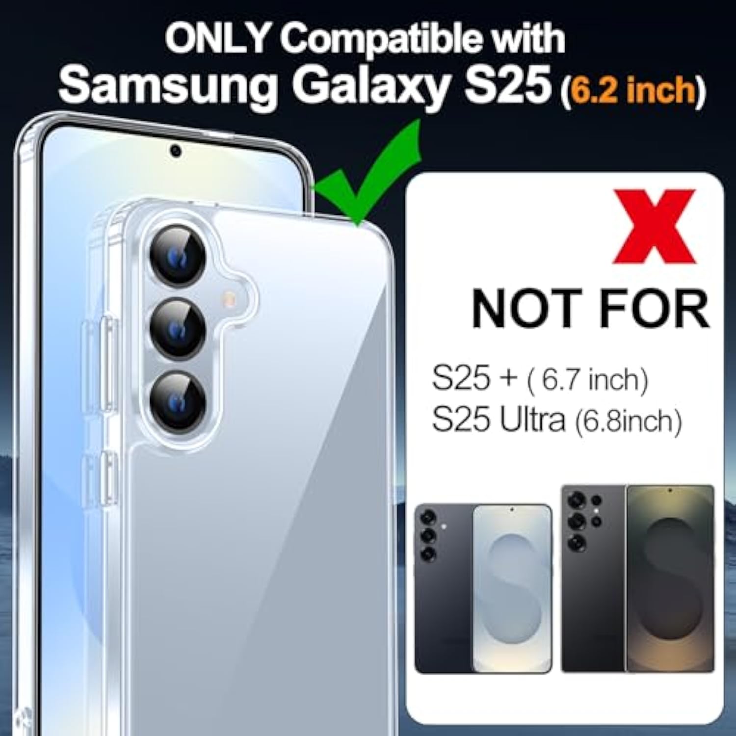 Designed For Samsung Galaxy S25 Case Clear, [Not Yellowing] [15Ft Grade Drop Protection] Scratch-Resistant Transparent Shockproof Slim Phone Case 6.2 Inch-Clear
